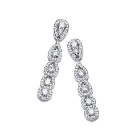 925 Sterling Silver Drop Cluster Earrings Set With CZs - FJewellery