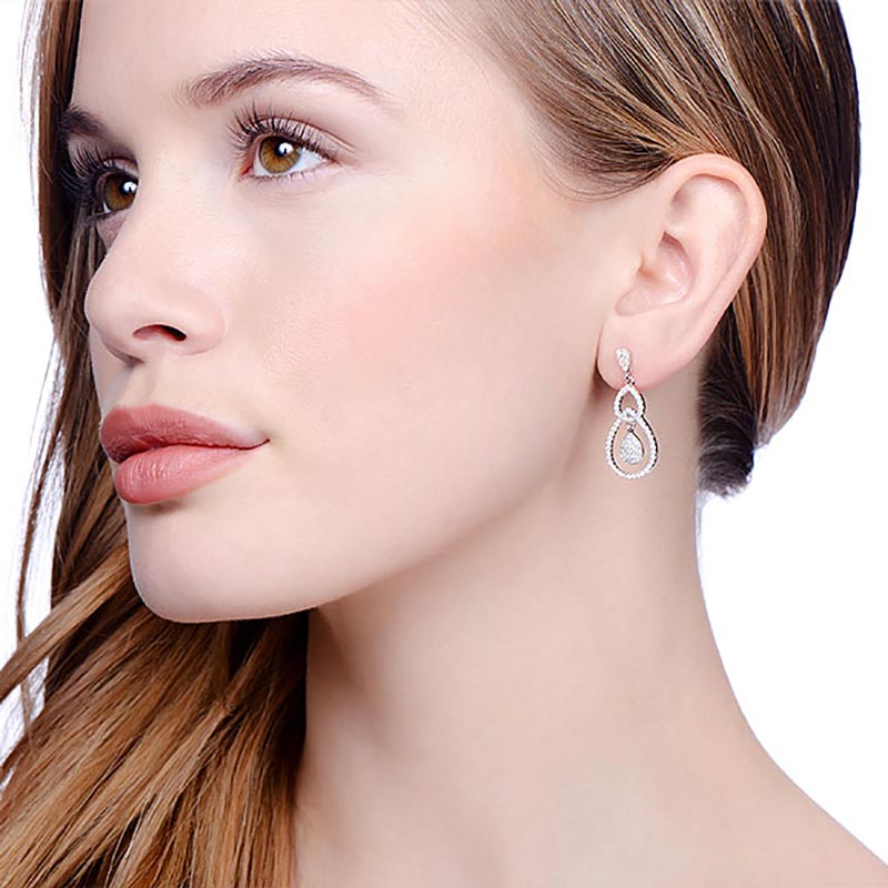 925 Sterling Silver Drop Earrings Set with Cubic Zirconias - FJewellery