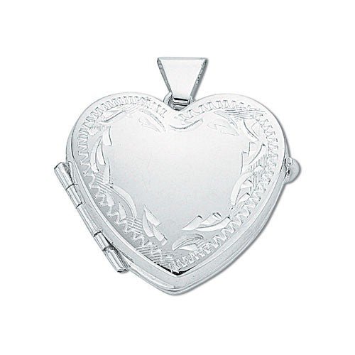925 Sterling Silver Edge Engraved Heart Shaped Family Locket - FJewellery