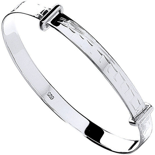 925 Sterling Silver Engraved Expandable Bangle - FJewellery