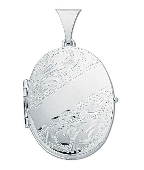 925 Sterling Silver Engraved Oval Shaped Family Locket - FJewellery