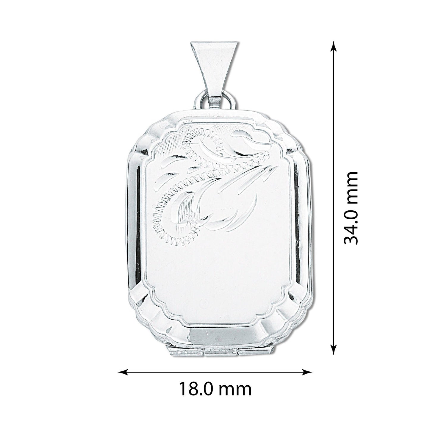 925 Sterling Silver Engraved Rectangular Shaped Locket - FJewellery