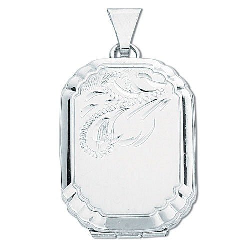 925 Sterling Silver Engraved Rectangular Shaped Locket - FJewellery