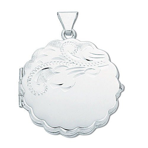 925 Sterling Silver Engraved Round Locket - FJewellery