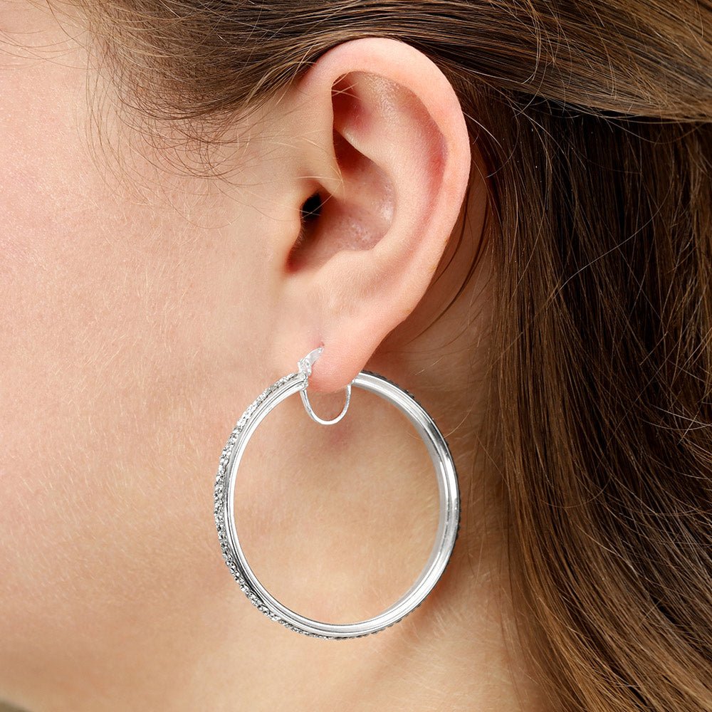 925 Sterling Silver Extra Large Hoop Crystal Earrings 48.0 X 45.0mm - FJewellery