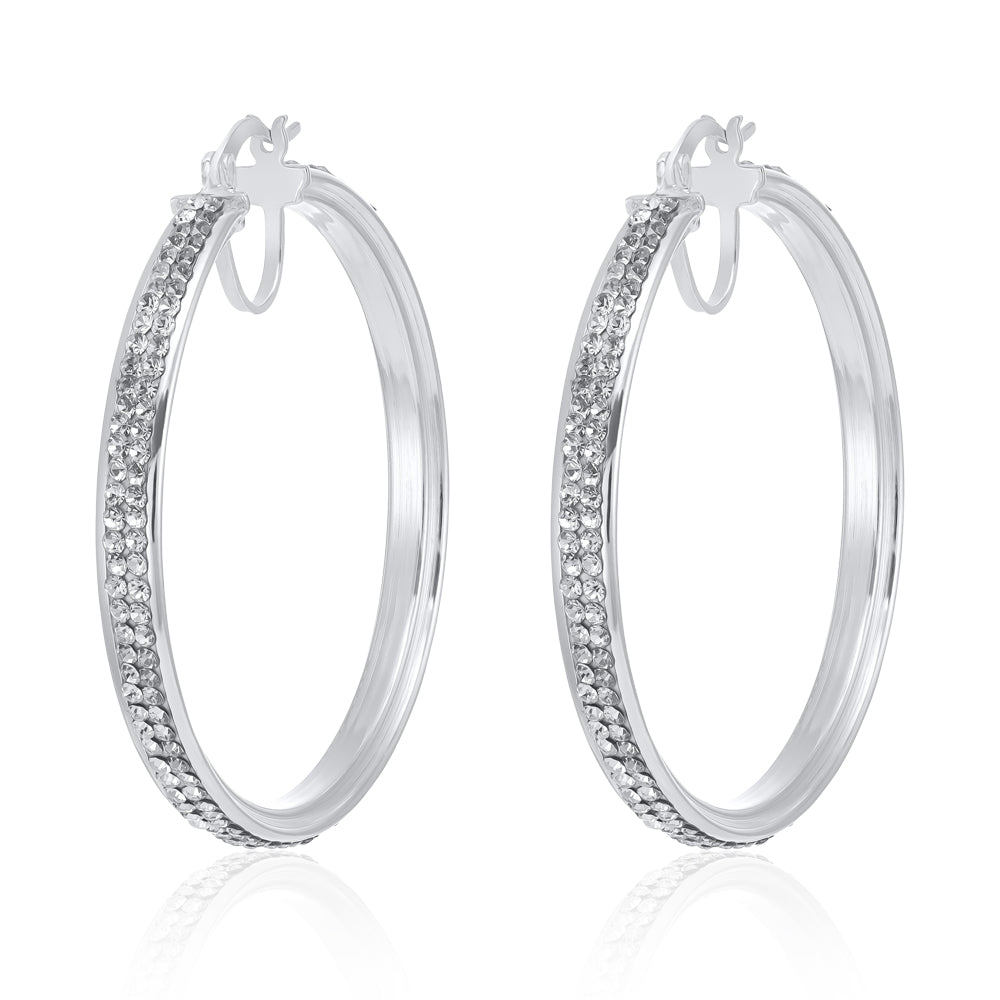 Large Sterling Silver and Crystal Hoop store Earrings