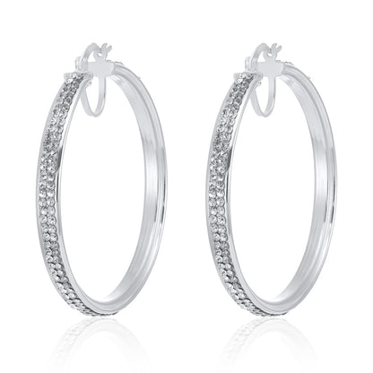 925 Sterling Silver Extra Large Hoop Crystal Earrings 48.0 X 45.0mm - FJewellery