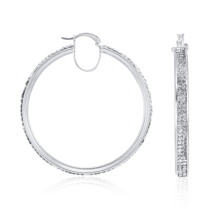 925 Sterling Silver Extra Large Hoop Crystal Earrings 48.0 X 45.0mm - FJewellery