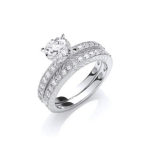 925 Sterling Silver Eye Catching Bridal Set Cz Rings - FJewellery