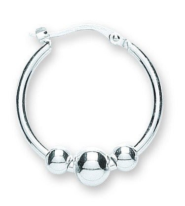925 Sterling Silver Fancy Ball Hoop Earrings - FJewellery