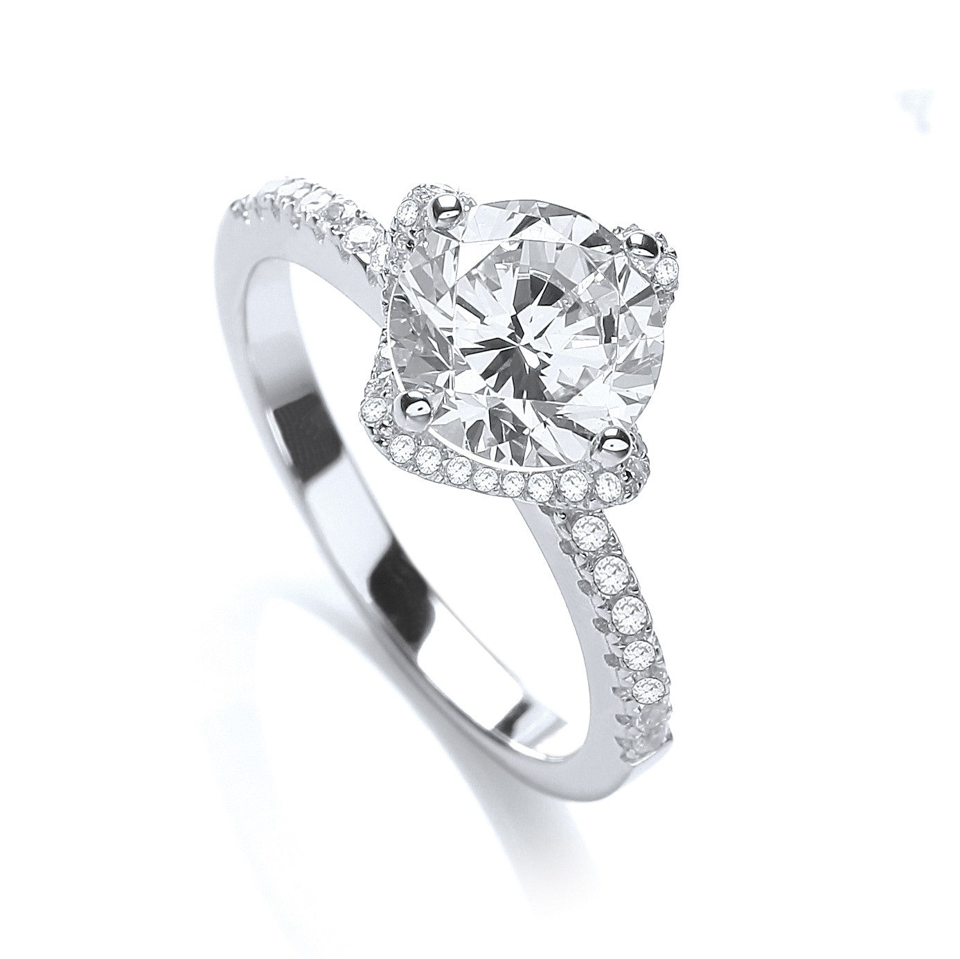 925 Sterling Silver Fancy Halo Solitaire CZ Ring - FJewellery