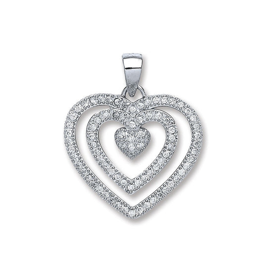 925 Sterling Silver Fancy Heart Cz Pendant - FJewellery