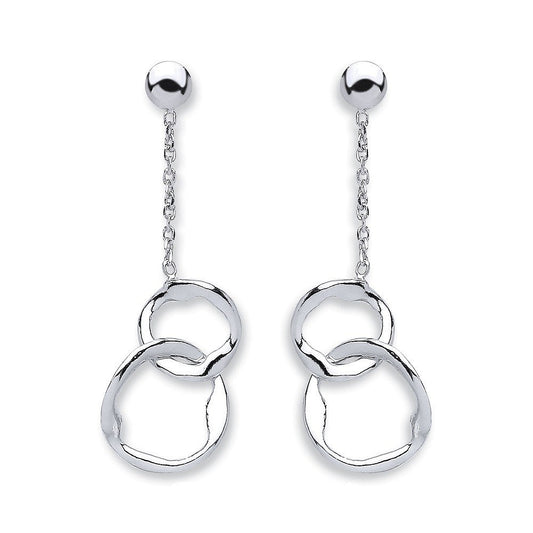 925 Sterling Silver Fancy Inter Locking Circle Drop Earrings - FJewellery