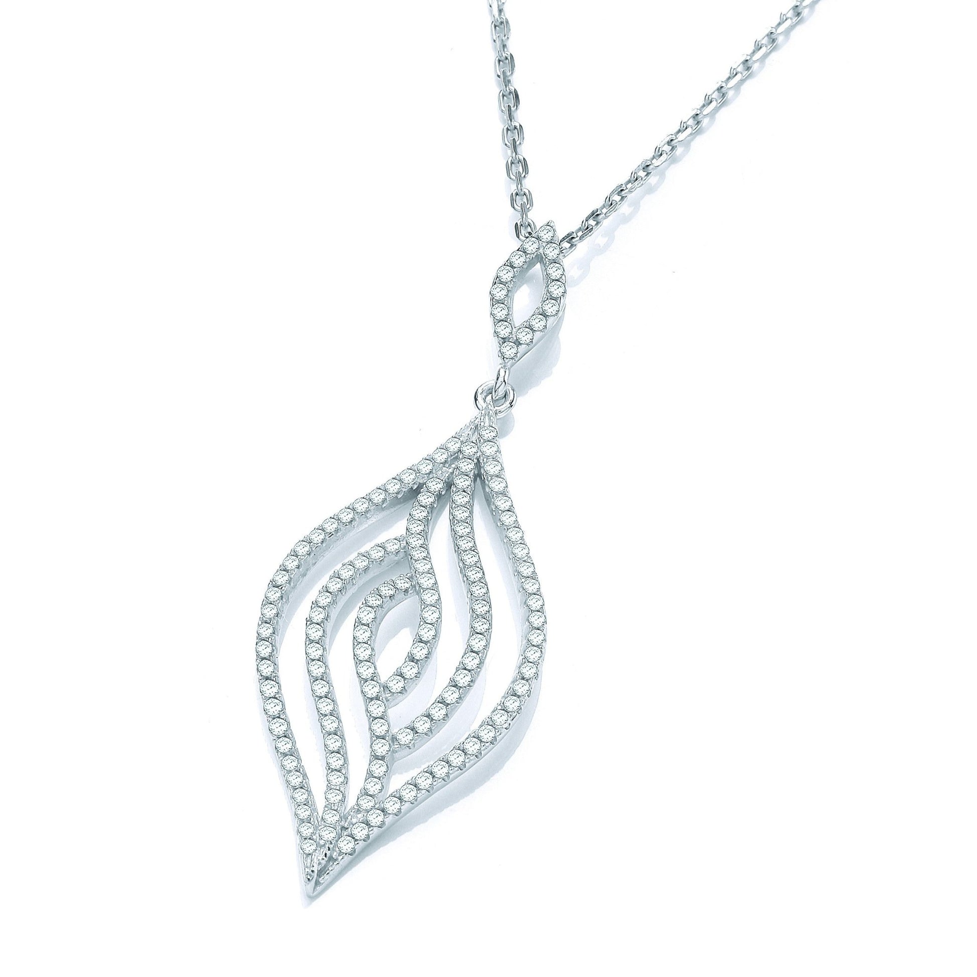 925 Sterling Silver Fancy Leaf Shaped Necklace Set With CZs - FJewellery
