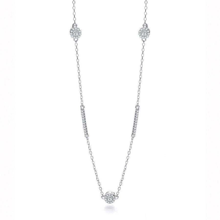 925 Sterling Silver Fancy Necklace Set With Cubic Zirconia 36" - FJewellery
