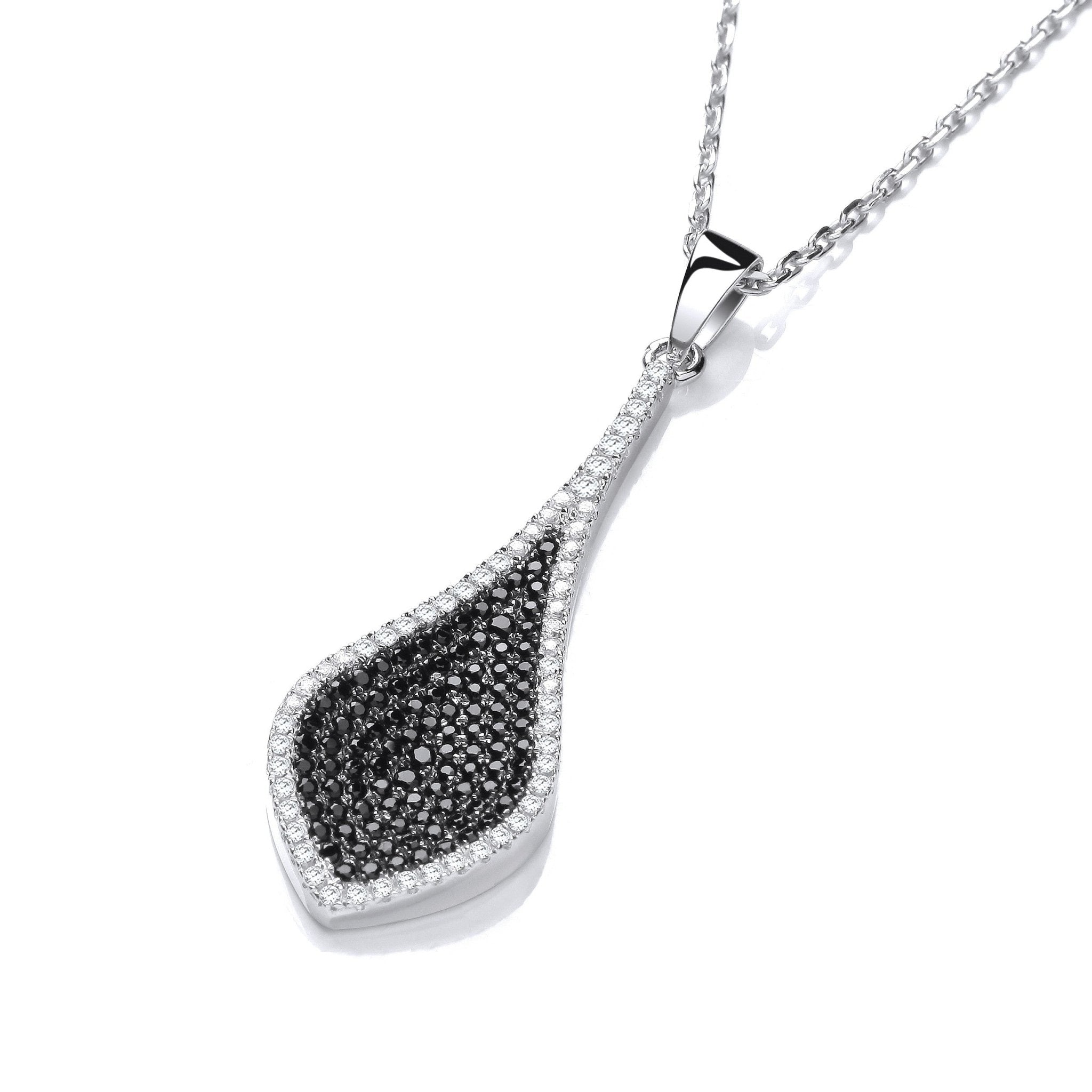 925 Sterling Silver fancy Shape With Black CZs Necklace - FJewellery