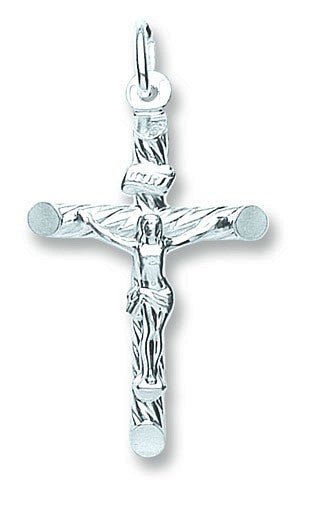 925 Sterling Silver Fancy Tubed Crucifix - FJewellery