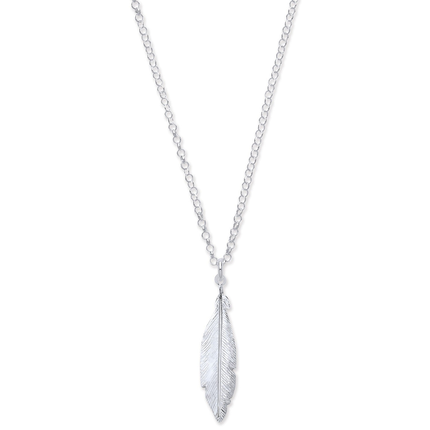 925 Sterling Silver Feather Necklace 16" + 2" extension - FJewellery