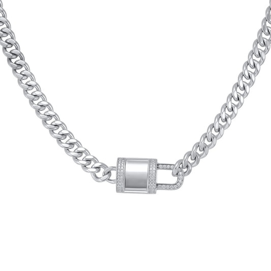 925 Sterling Silver Flat Curb Necklace and Lock 2018470 - FJewellery