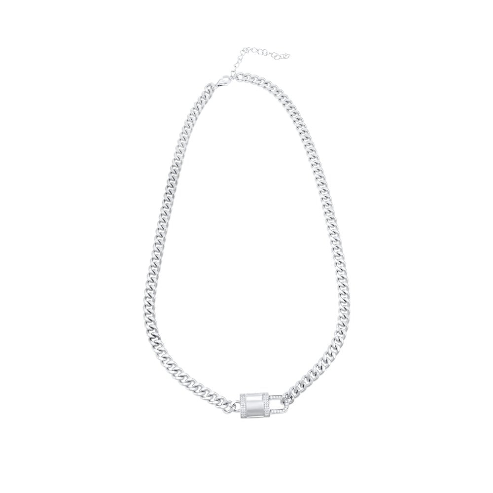 925 Sterling Silver Flat Curb Necklace and Lock 2018470 - FJewellery
