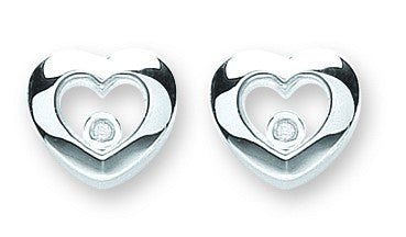 925 Sterling Silver Floating Cz Heart Stud Earrings 11.0 X 11.5mm - FJewellery