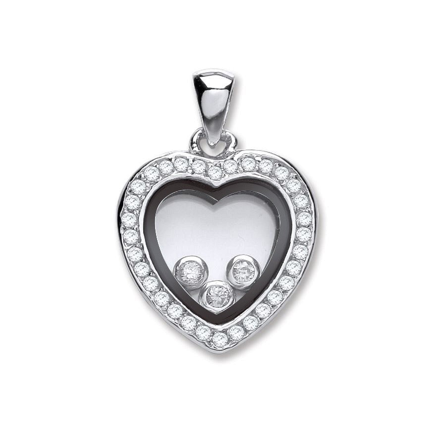925 Sterling Silver Floating Stones Heart Pendant - FJewellery
