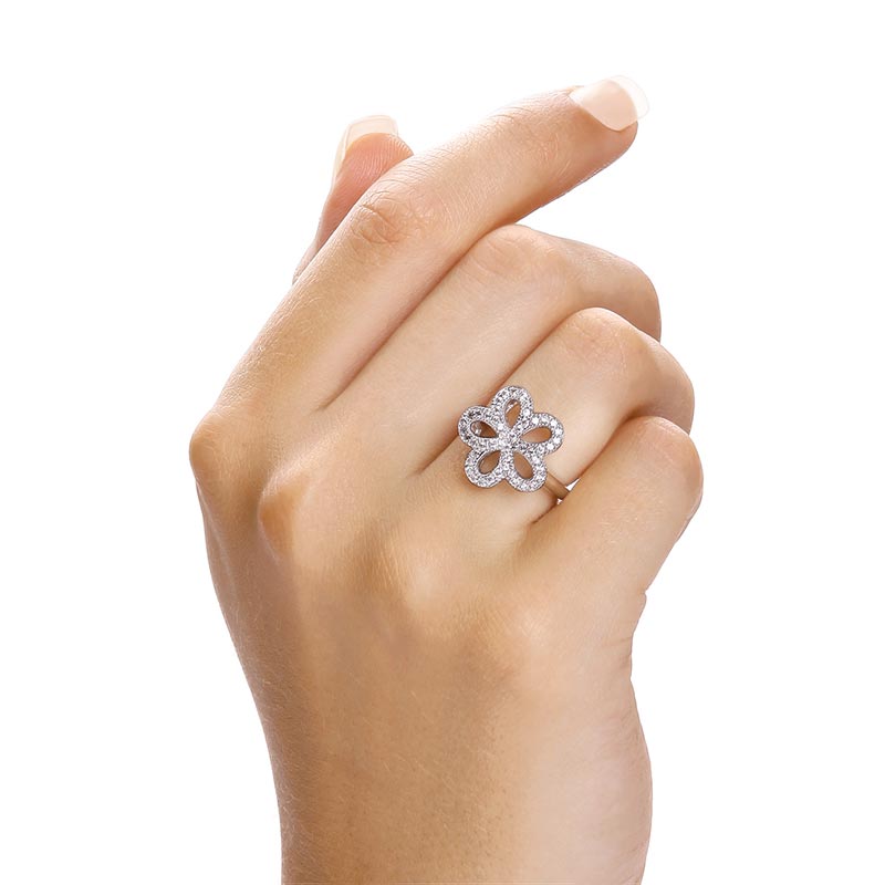925 Sterling Silver Flower White CZ Dress Ring - FJewellery