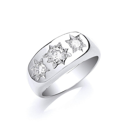 925 Sterling Silver Gents 3 Stone Cz Ring - FJewellery