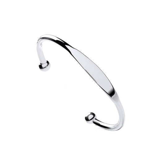 925 Sterling Silver Gents Solid Torque Bangle With Id Plate - FJewellery