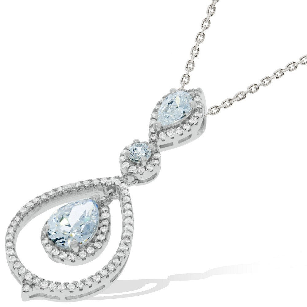 925 Sterling Silver Glossy Drop Necklace Set With CZs - FJewellery