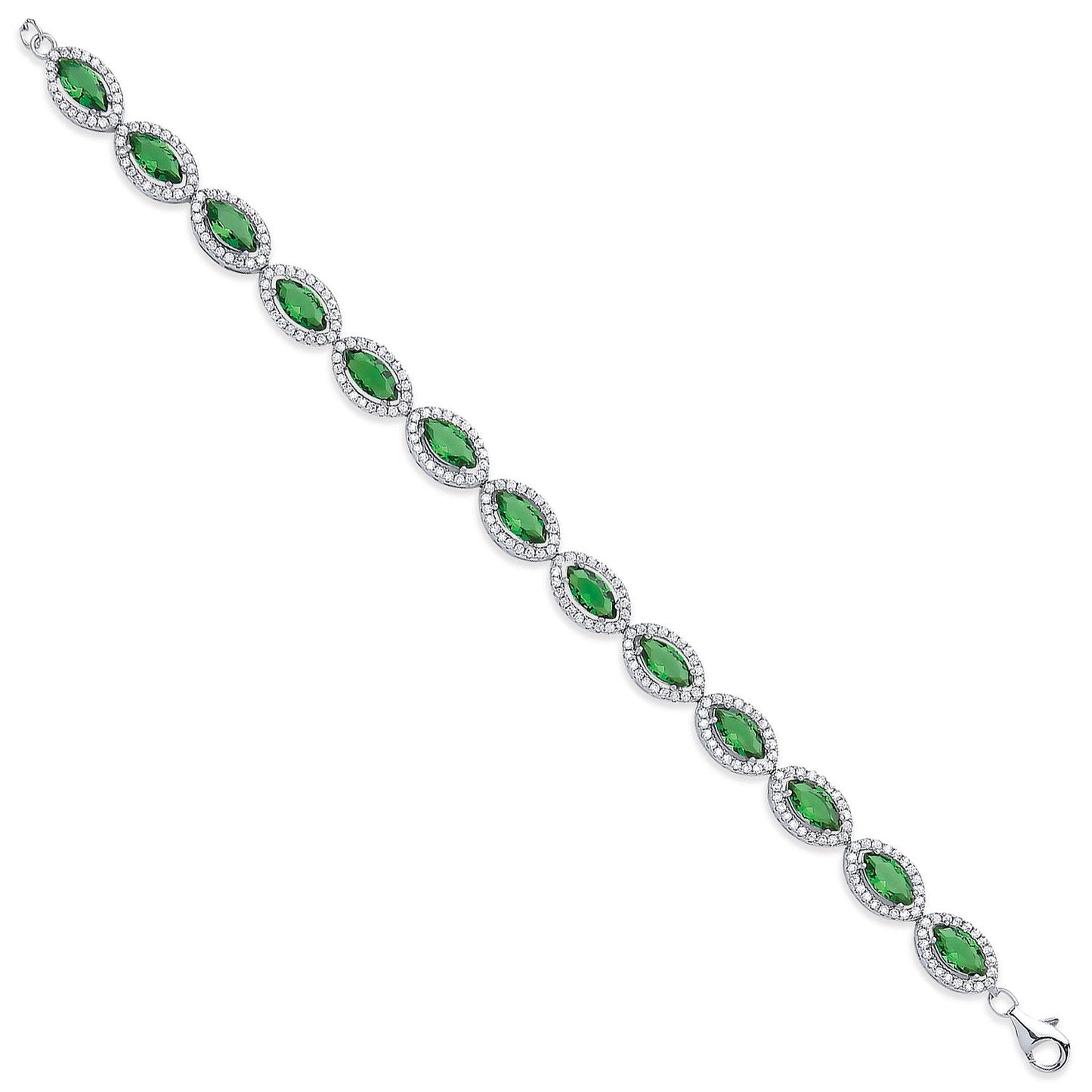 925 Sterling Silver Green Marquise Cut Czs Ladies Bracelet - FJewellery