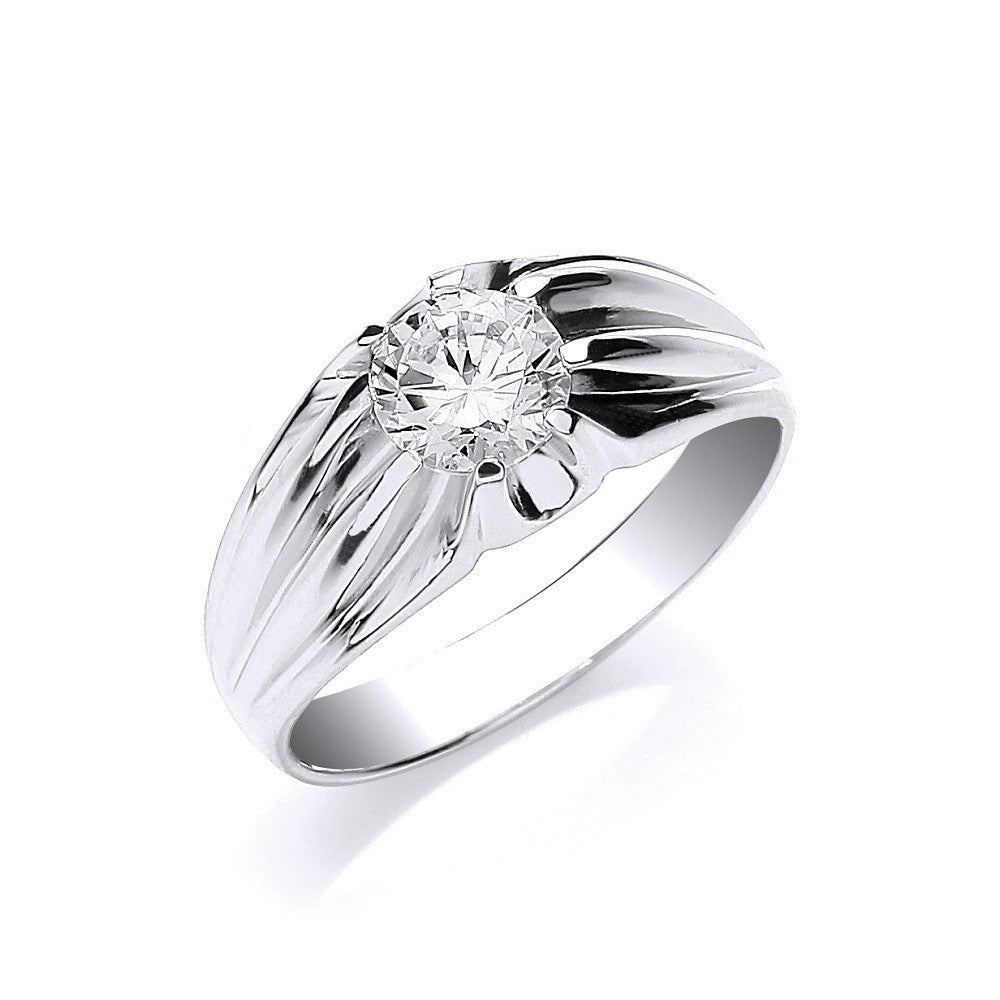 925 Sterling Silver Gypsy Setting Mens Single Stone Cz Ring - FJewellery