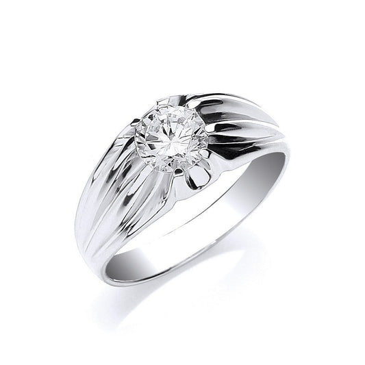 925 Sterling Silver Gypsy Setting Mens Single Stone Cz Ring - FJewellery