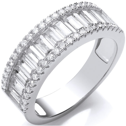 925 Sterling Silver Half Eternity Ring Set With Baguettes & Round CZ - FJewellery