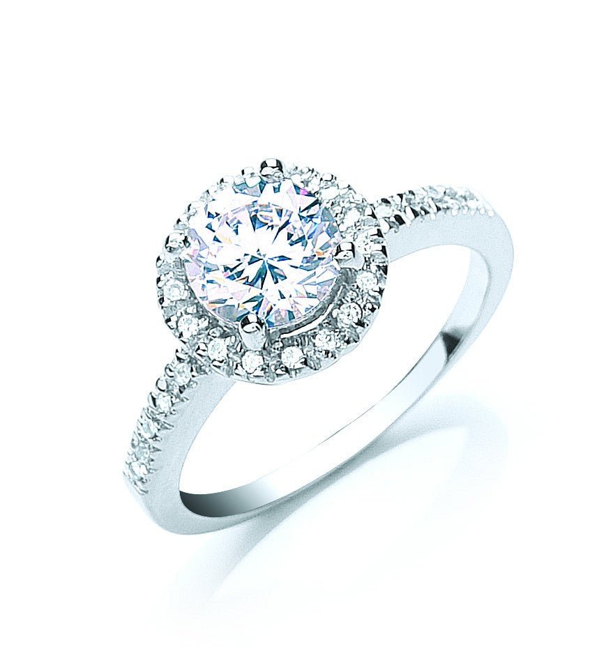925 Sterling Silver Halo Style CZ Ring - FJewellery