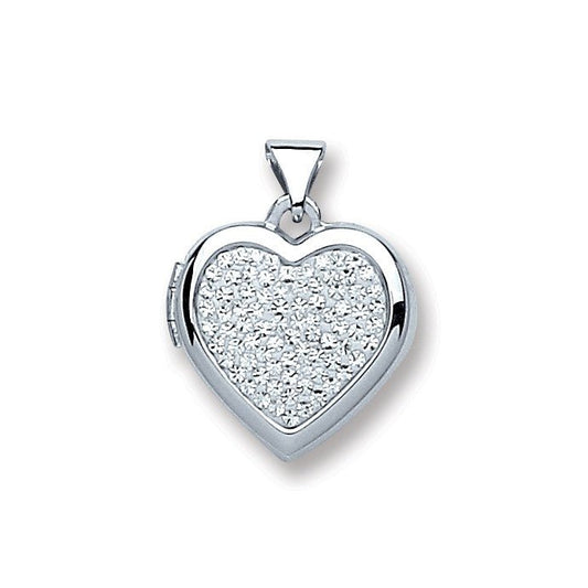 925 Sterling Silver Heart all Crystals Locket - FJewellery