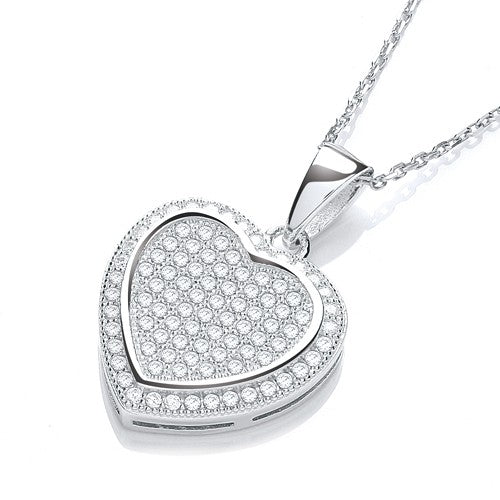 925 Sterling Silver Heart Necklace Set With CZs - FJewellery