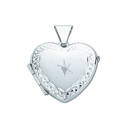 925 Sterling Silver Heart Shaped Diamond Set Locket - FJewellery
