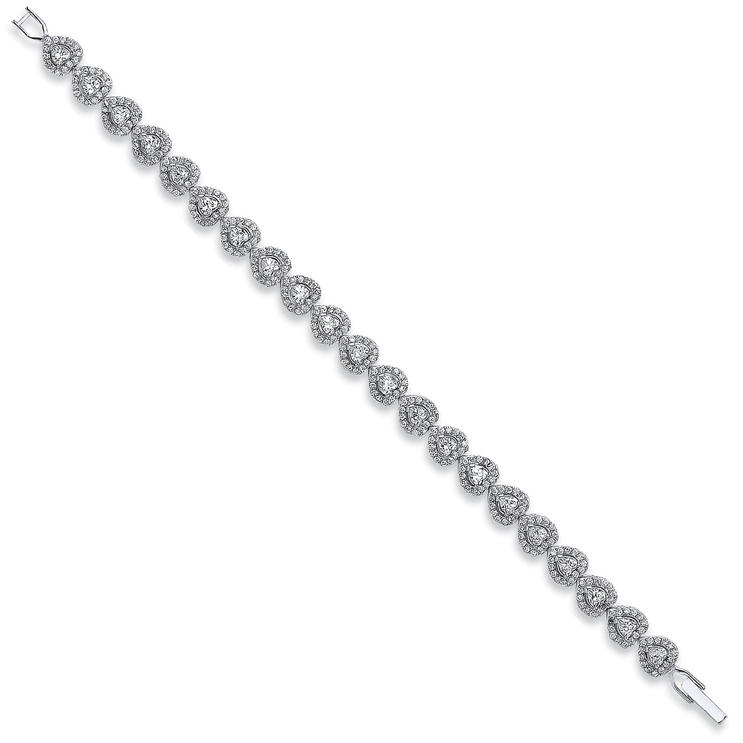 925 Sterling Silver Heart Shaped Link Bracelet - FJewellery