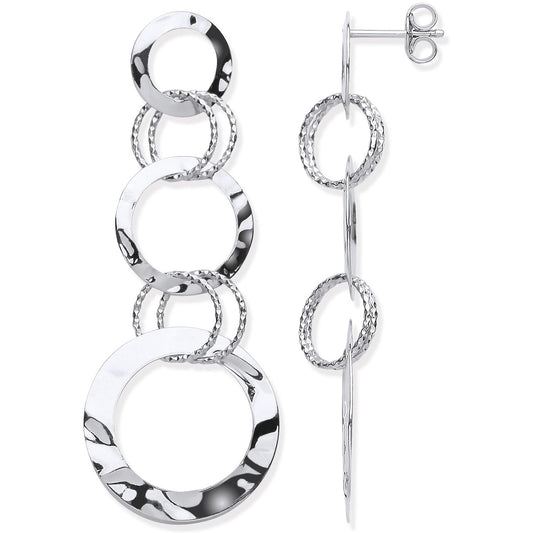 925 Sterling Silver Interlinked Circles Drop Earrings - FJewellery