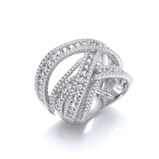 925 Sterling Silver Intertwined Channel & Pave Set Cz Ring - FJewellery
