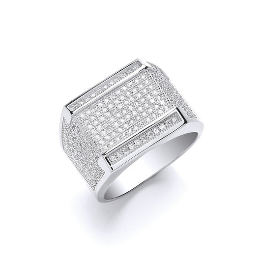 925 Sterling Silver Intriguing Micro Pave' Cz Mens Ring - FJewellery