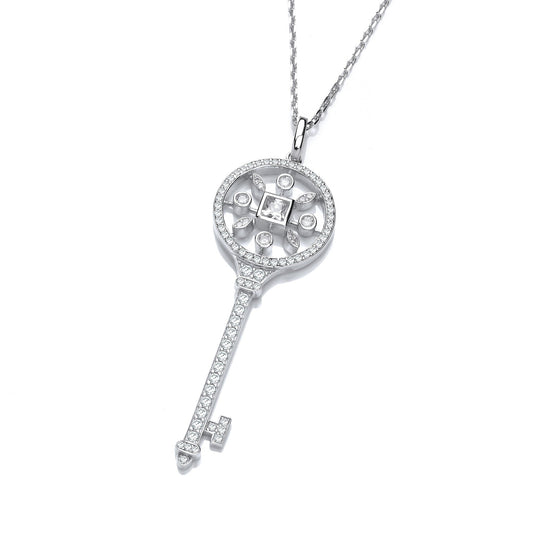 925 Sterling Silver Key Necklace Set With CZs - FJewellery