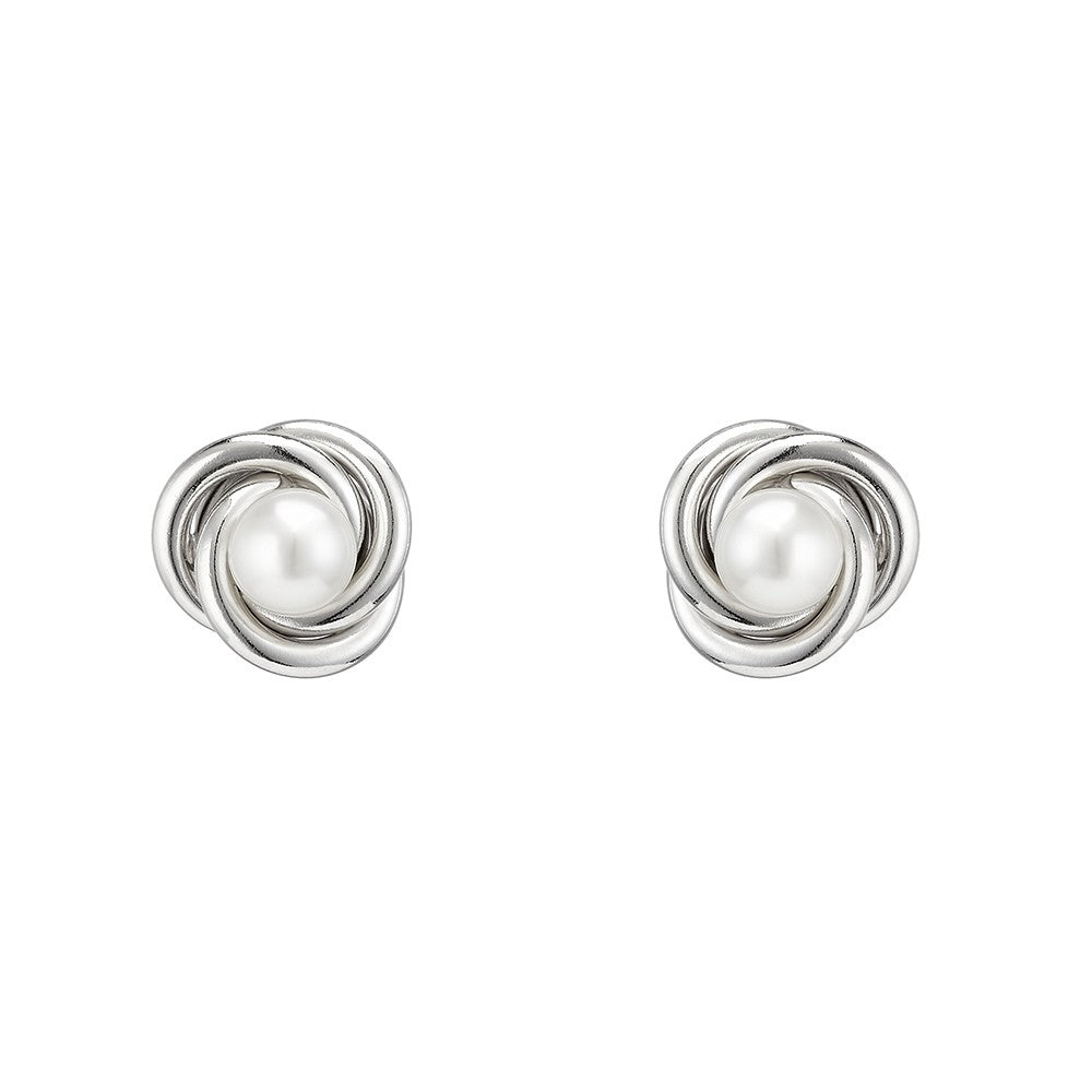925 Sterling Silver Knot With Pearl Stud - FJewellery