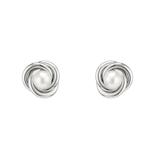 925 Sterling Silver Knot With Pearl Stud - FJewellery