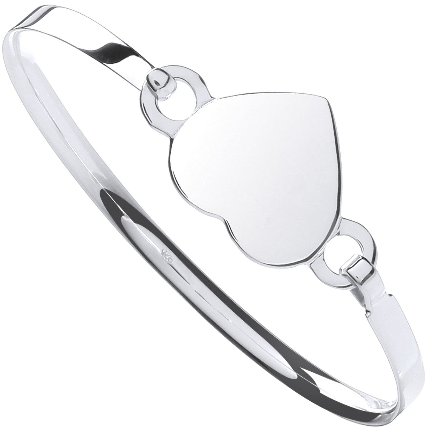 925 Sterling Silver Ladies Heart Bangle - FJewellery