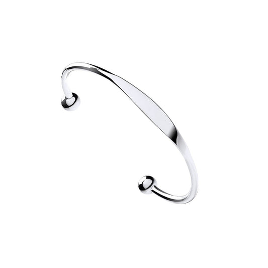 925 Sterling Silver Ladies Solid Torque Bangle With Id Plate - FJewellery
