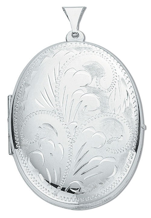 925 Sterling Silver Large Fancy Engraved Oval Shaped Locket - FJewellery