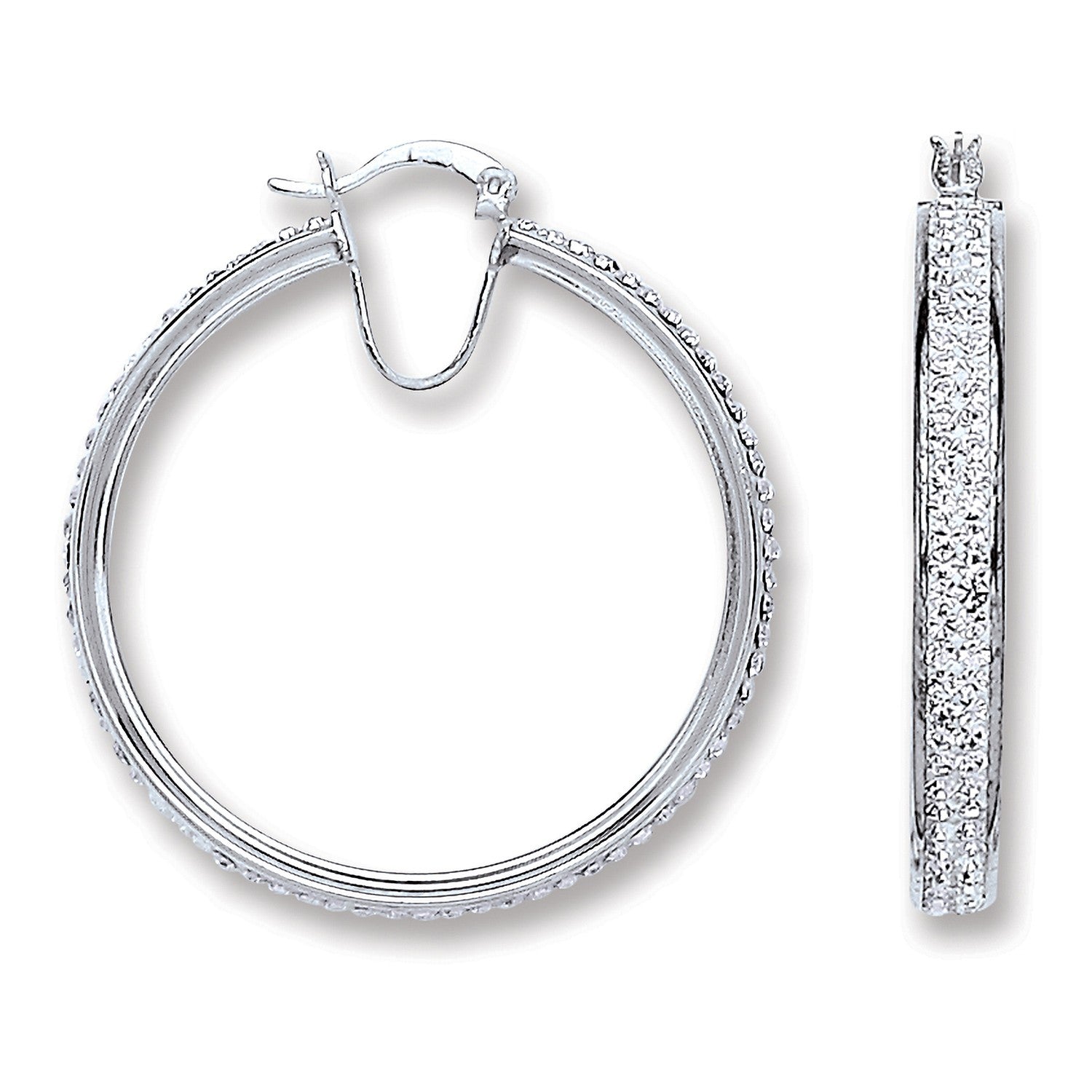 925 Sterling Silver Large Hoop Crystal Earrings 42.0 X 39.0mm - FJewellery