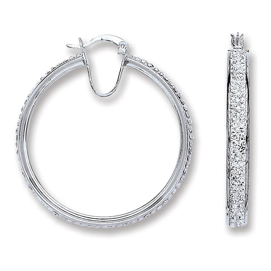 925 Sterling Silver Large Hoop Crystal Earrings 42.0 X 39.0mm - FJewellery
